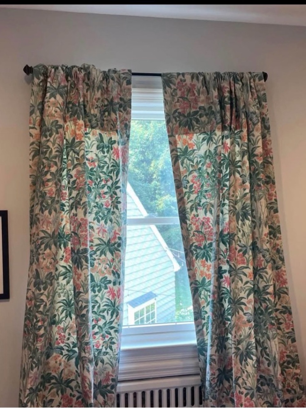 Custom made panel curtains Botanical floral berry Drapery in Green and Pink